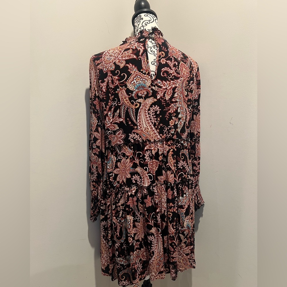 Anthropologie Black and Pink Paisley Long Sleeve Dress - Picture 2 of 7